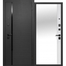 Дверь входная Ferroni Черное зеркало 7.5 см Сатин черный - Эмалит белый с зеркалом